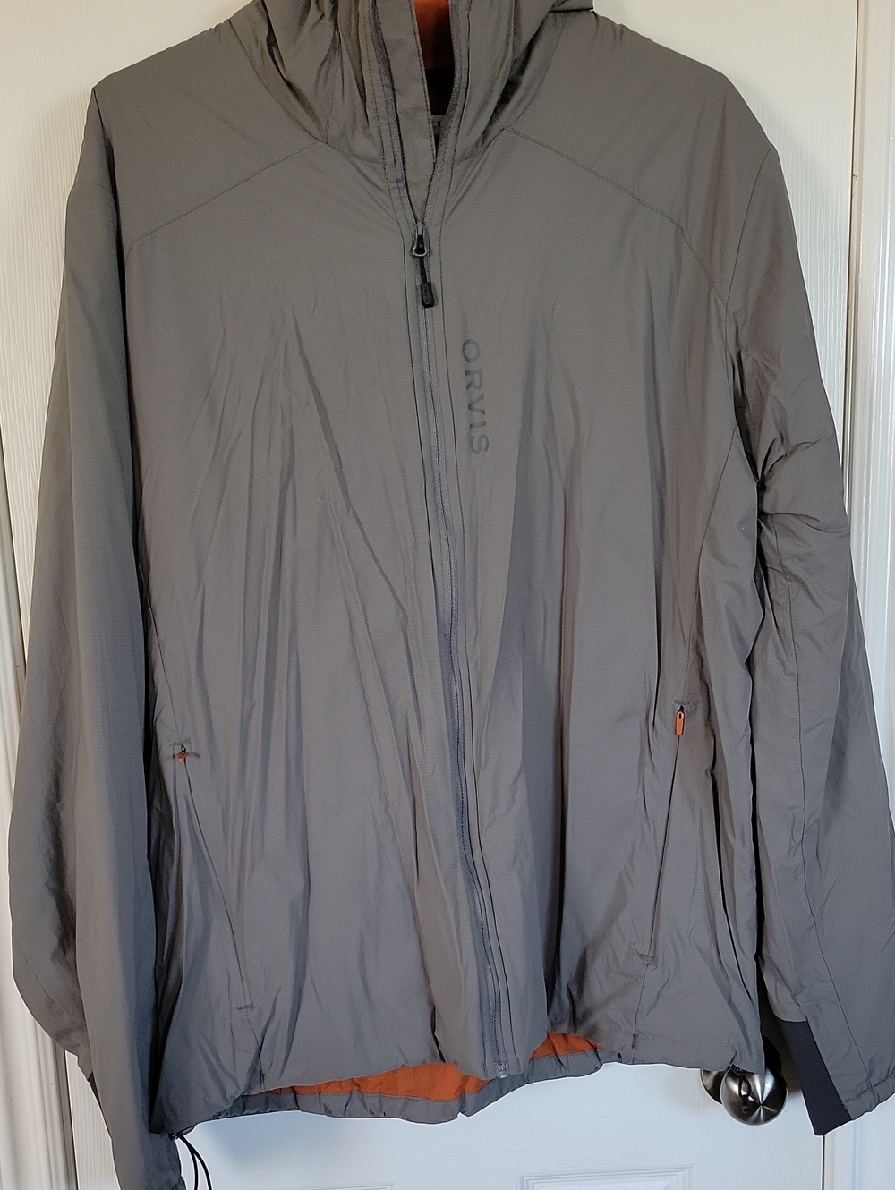 Orvis Pro Men's Gray Lightweight Hooded Jacket with Orange Trim